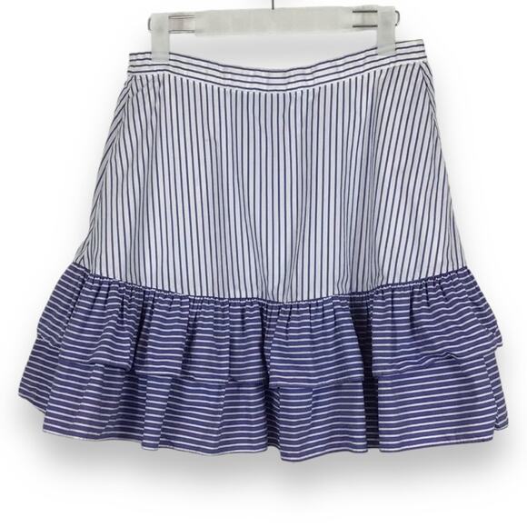 J. CREW Blue Striped Tiered Ruffle Mini Skirt size 4 - Picture 2 of 5